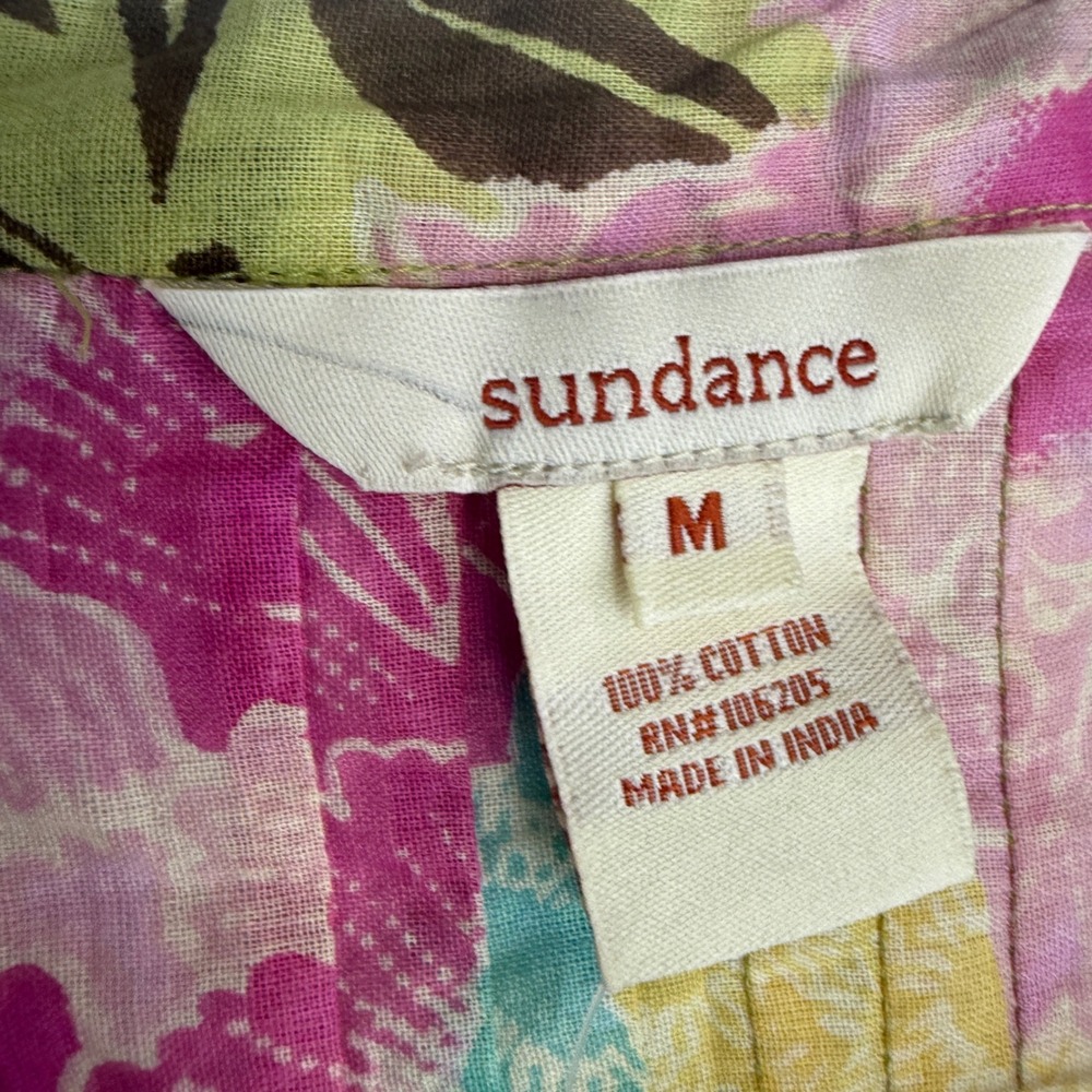 Sundance Floral Pintuck Tunic Women Medium Green Multi Cotton Boho 3/4 Sleeve - Picture 5 of 13
